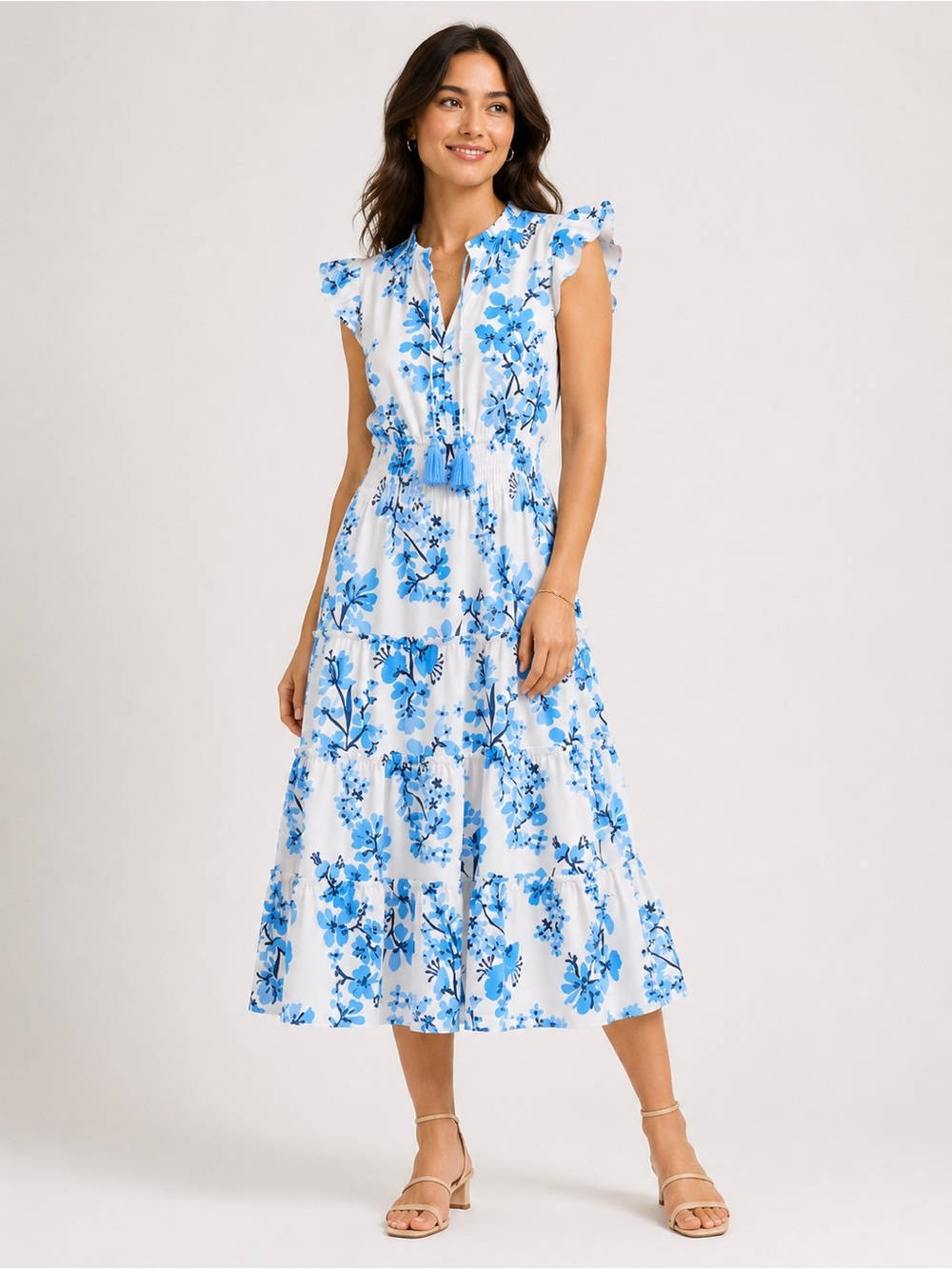 🎉LAST PIECE 🎉SAIL TO SABLE Flutter Sleeve Floral Midi Dress